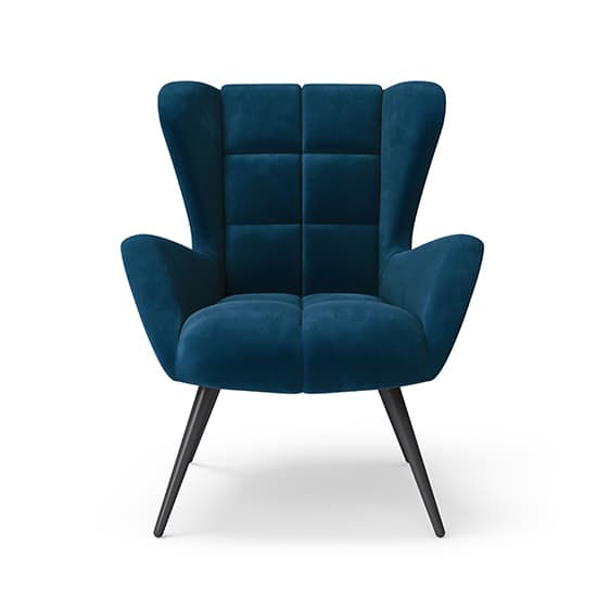 Dalton Velvet Accent Chair In Blue With Black Legs