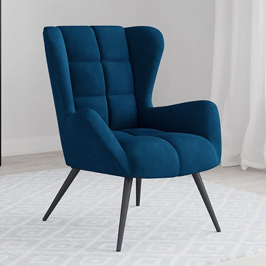 Dalton Velvet Accent Chair In Blue With Black Legs