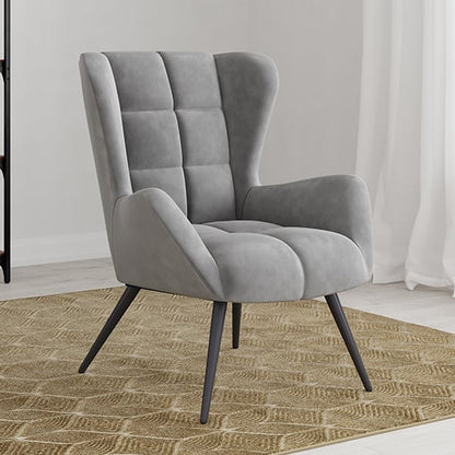 Dalton Velvet Accent Chair In Grey With Black Legs
