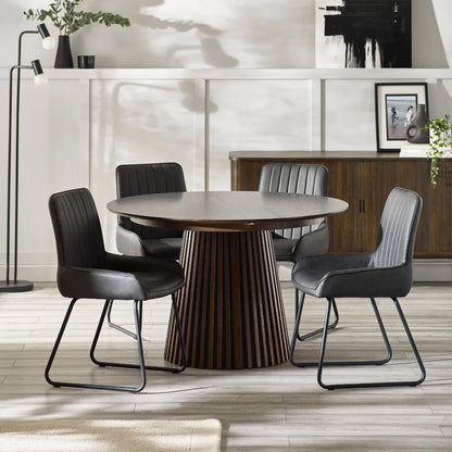 Arya Extending Round Wooden Dining Table In Rich Dark Oak Effect
