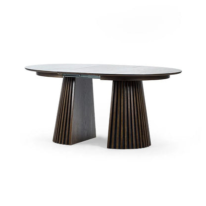 Arya Extending Round Wooden Dining Table In Rich Dark Oak Effect