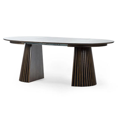 Arya Extending Round Wooden Dining Table In Rich Dark Oak Effect