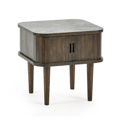 Arya Wooden Side Table With 2 Sliding Doors In Rich Dark Oak Effect