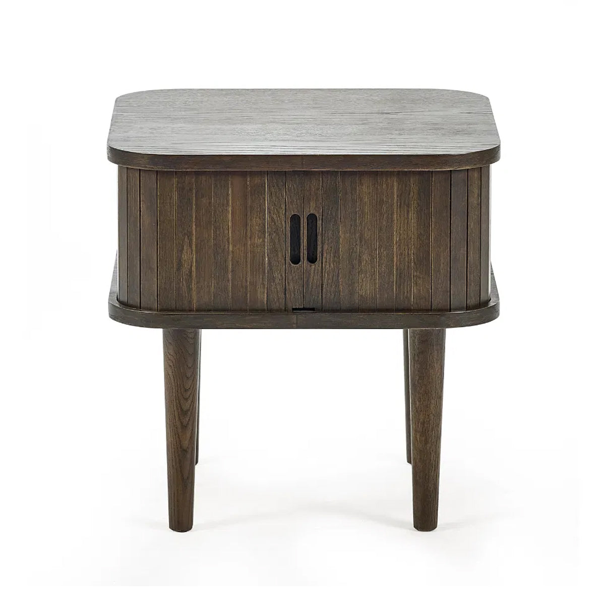 Arya Wooden Side Table With 2 Sliding Doors In Rich Dark Oak Effect