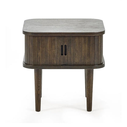 Arya Wooden Side Table With 2 Sliding Doors In Rich Dark Oak Effect