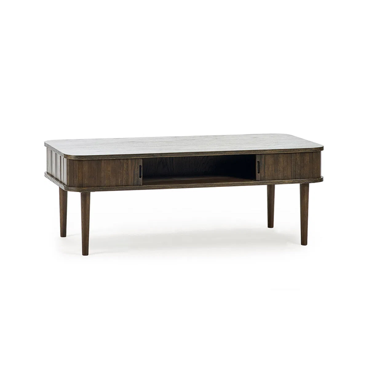 Arya Wooden Coffee Table With 2 Sliding Doors In Rich Dark Oak Effect