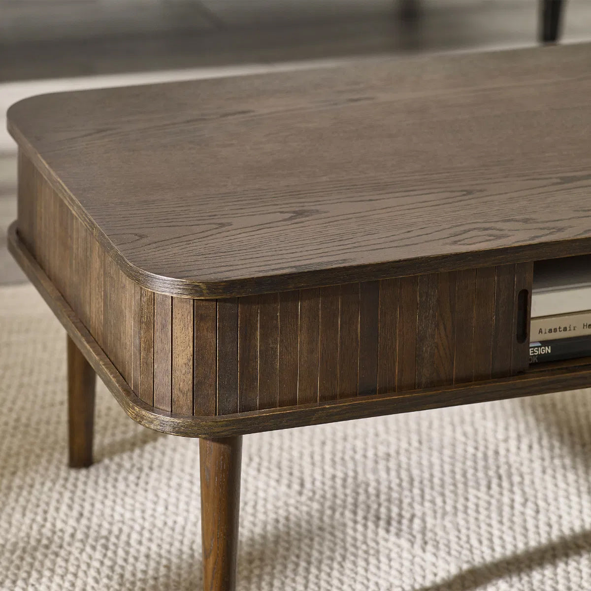 Arya Wooden Coffee Table With 2 Sliding Doors In Rich Dark Oak Effect