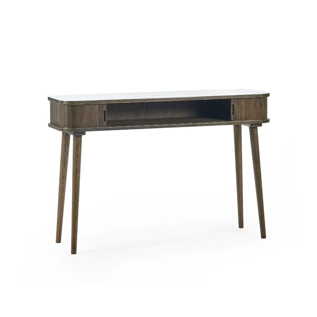 Arya Wooden Console Table With 2 Sliding Doors In Rich Dark Oak Effect