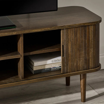 Arya Wooden TV Stand With 2 Sliding Doors In Rich Dark Oak Effect
