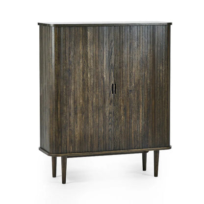 Arya Wooden Wine Cabinet With 2 Sliding Doors In Rich Dark Oak Effect