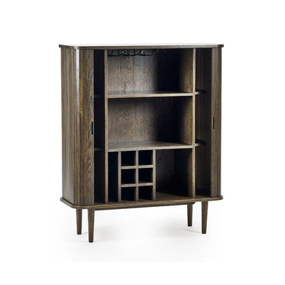Arya Wooden Wine Cabinet With 2 Sliding Doors In Rich Dark Oak Effect