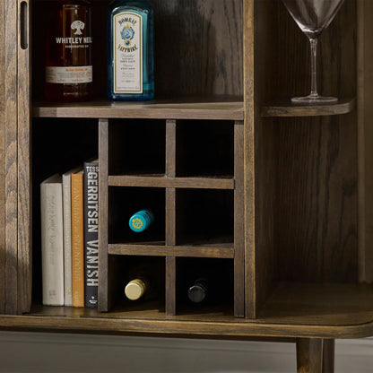Arya Wooden Wine Cabinet With 2 Sliding Doors In Rich Dark Oak Effect
