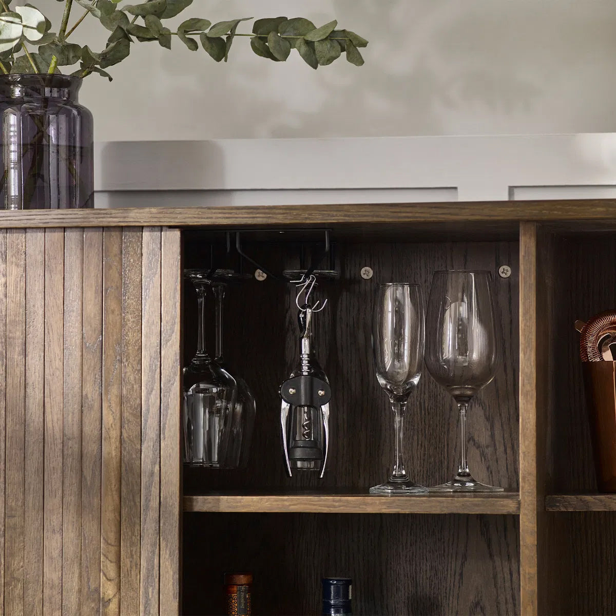 Arya Wooden Wine Cabinet With 2 Sliding Doors In Rich Dark Oak Effect