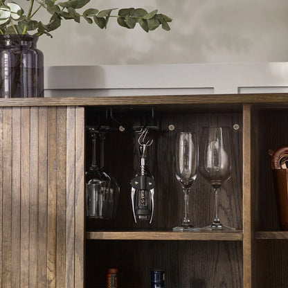 Arya Wooden Wine Cabinet With 2 Sliding Doors In Rich Dark Oak Effect