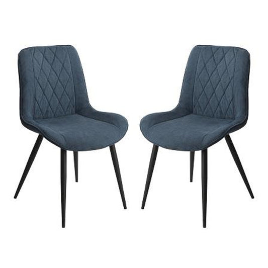 Aspen Diamond Stitch Blue Cord Fabric Dining Chairs In Pair