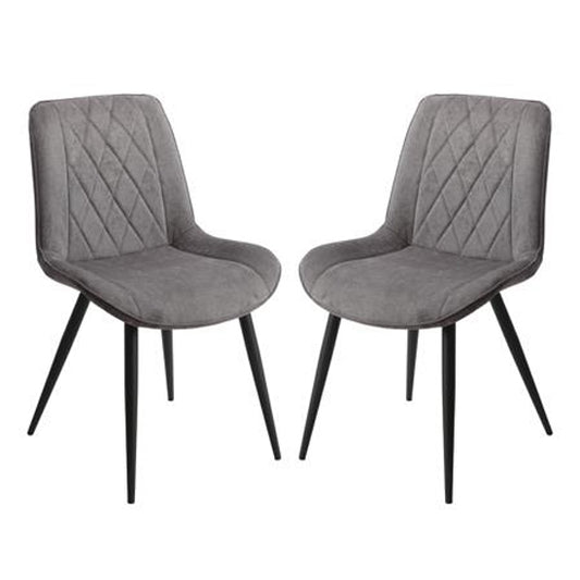 Aspen Diamond Stitch Grey Fabric Dining Chairs In Pair