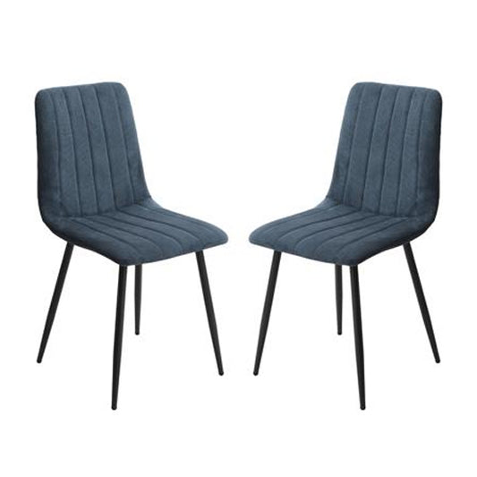 Aspen Straight Stitch Blue Cord Fabric Dining Chairs In Pair