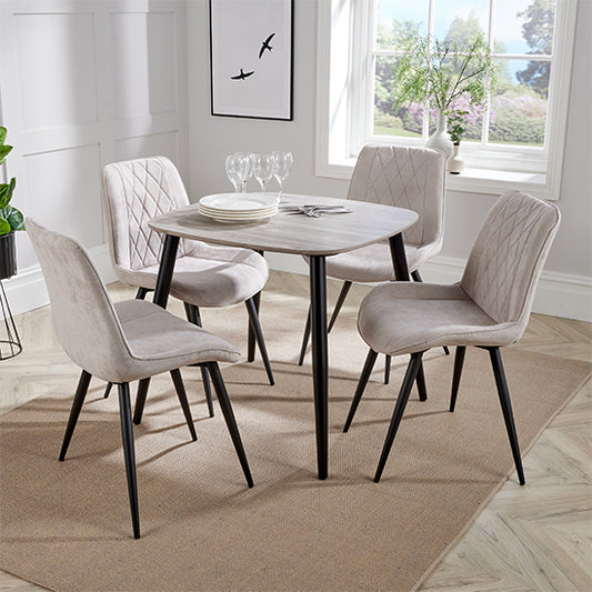 Aspen Grey Oak Square Dining Table With 4 Natural Fabric Chairs