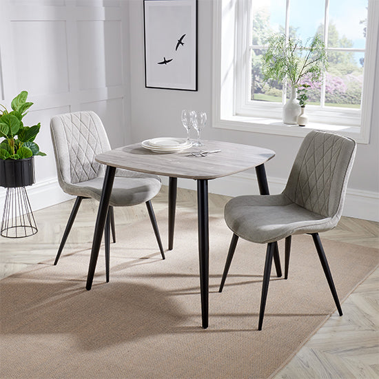Aspen Grey Oak Square Dining Table With 2 Light Grey Fabric Chairs
