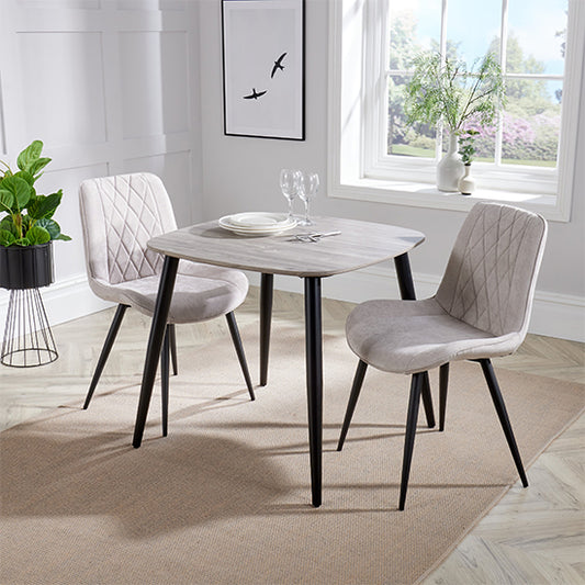 Aspen Grey Oak Square Dining Table With 2 Natural Fabric Chairs