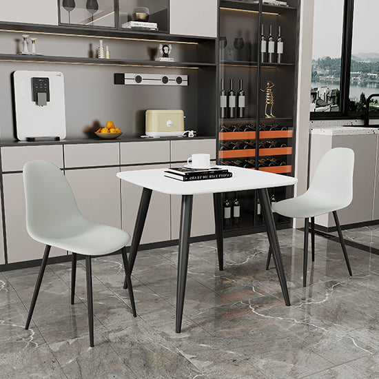 Aspen White Square Dining Table With 2 Grey Curve Plastic Chairs