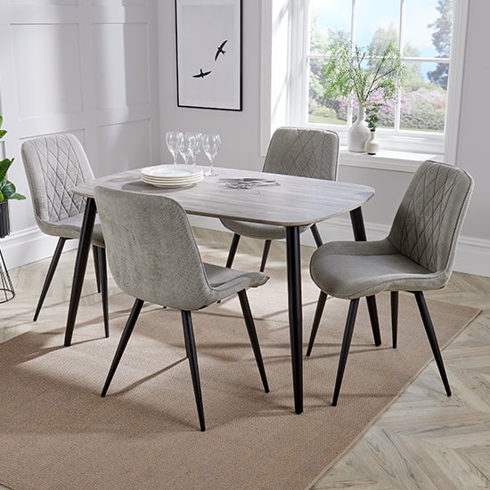 Aspen Grey Oak Rectangular Dining Table With 4 Light Grey Fabric Chairs