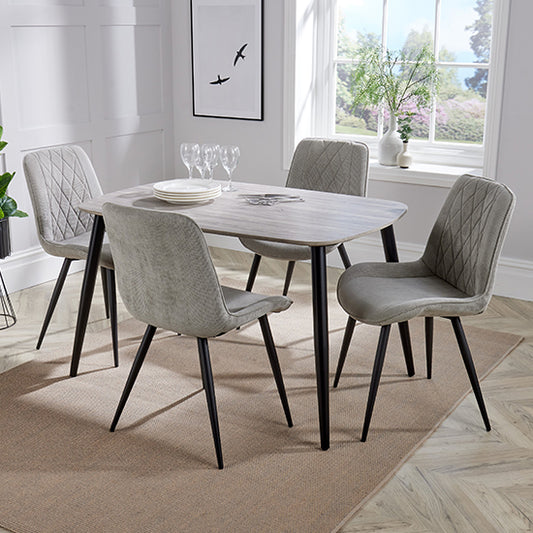 Aspen Grey Oak Rectangular Dining Table With 4 Light Grey Fabric Chairs