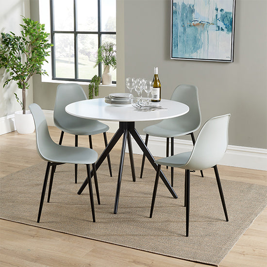 Aspen White Round Dining Table With 4 Grey Curve Plastic Chairs