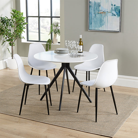 Aspen White Round Dining Table With 4 White Curve Plastic Chairs