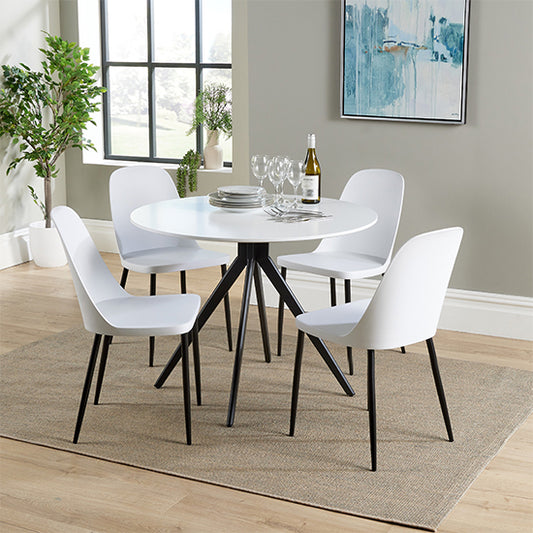 Aspen White Round Dining Table With 4 White Duo Plastic Chairs