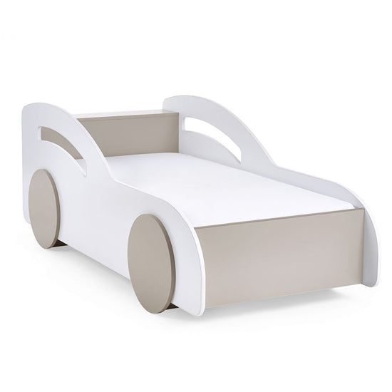 Atlantis Wooden Toddler Car Bed In White And Taupe Effect