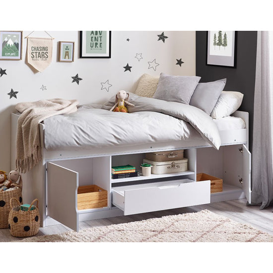 Atom Wooden Low Sleeper Single Bed In White