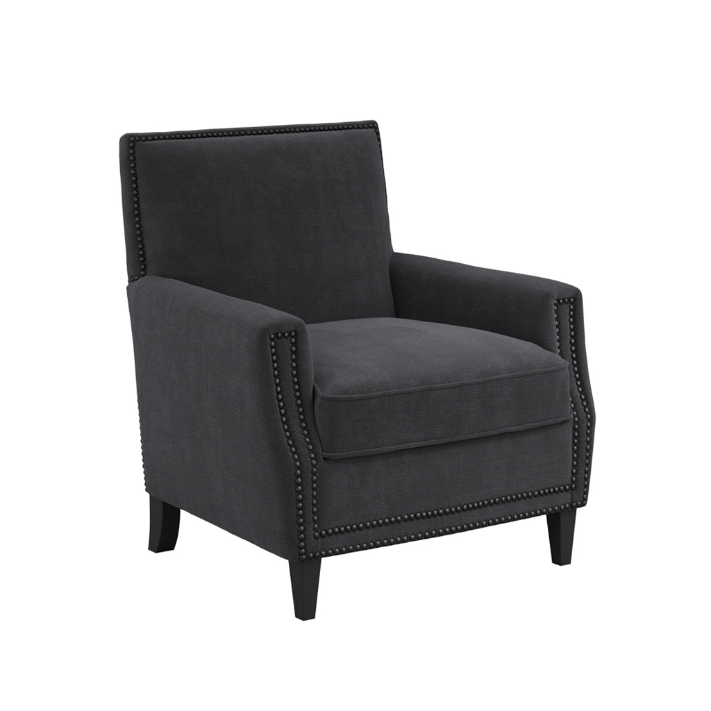 Atticus Plush Fabric Armchair In Anthracite With Wooden Feets