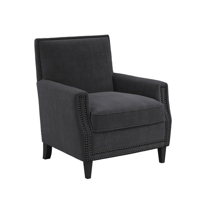 Atticus Plush Fabric Armchair In Anthracite With Wooden Feets