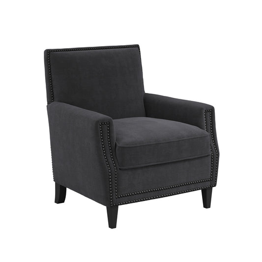 Atticus Plush Fabric Armchair In Anthracite With Wooden Feets