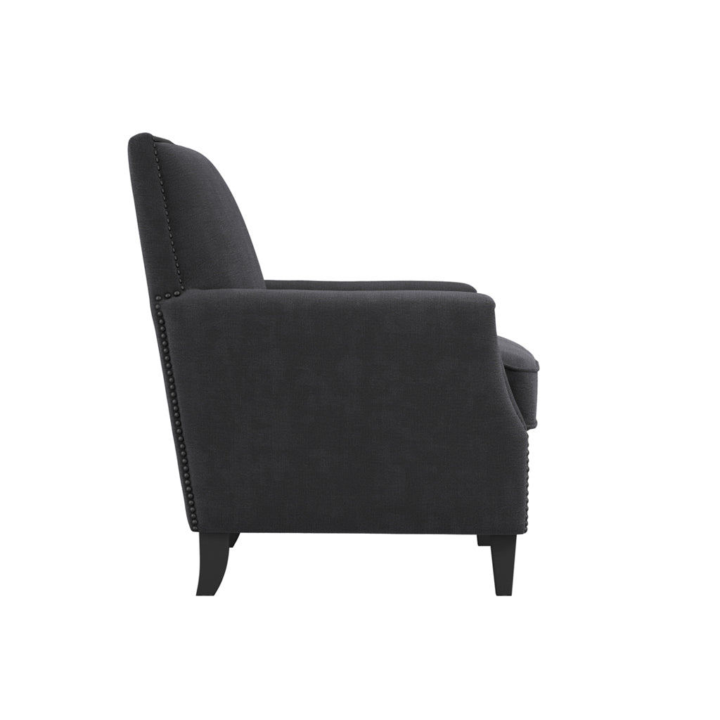 Atticus Plush Fabric Armchair In Anthracite With Wooden Feets