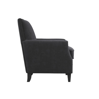 Atticus Plush Fabric Armchair In Anthracite With Wooden Feets