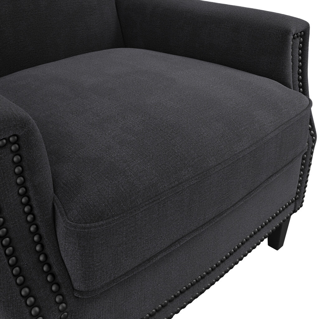 Atticus Plush Fabric Armchair In Anthracite With Wooden Feets