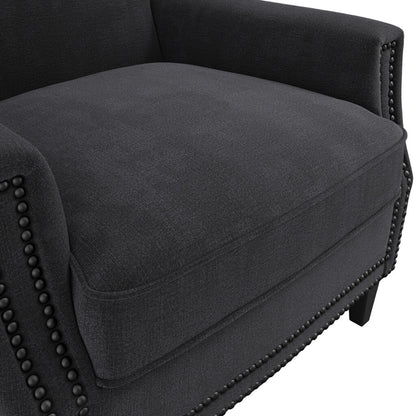Atticus Plush Fabric Armchair In Anthracite With Wooden Feets