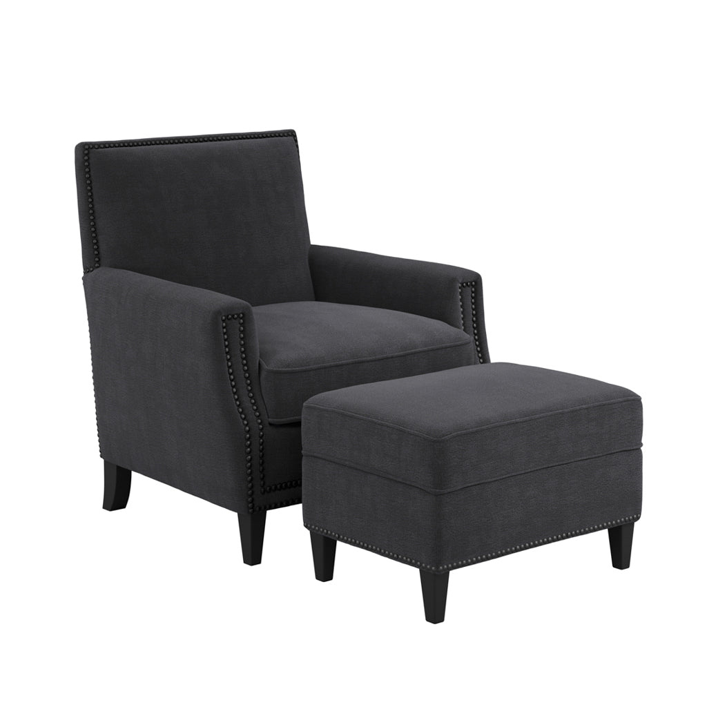 Atticus Plush Fabric Armchair In Anthracite With Wooden Feets