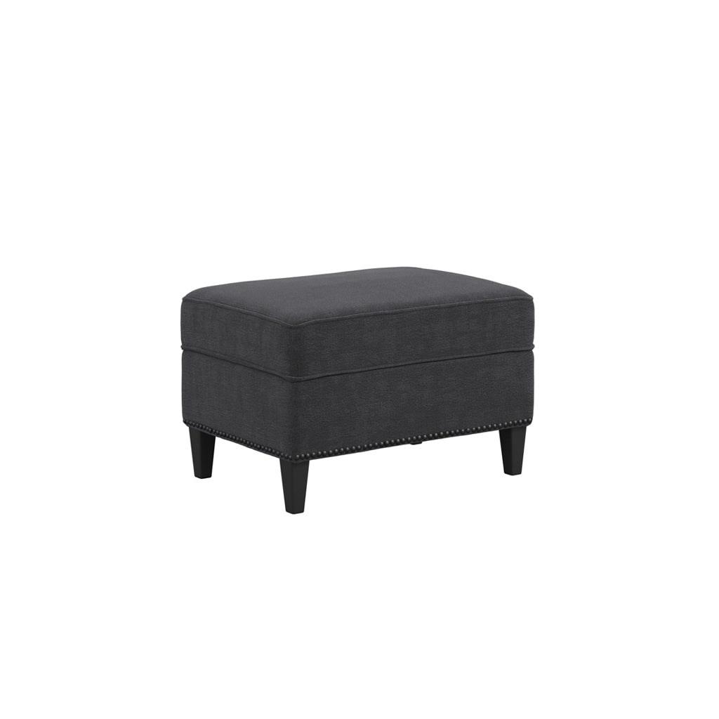 Atticus Plush Fabric Footstool In Anthracite With Wooden Feets