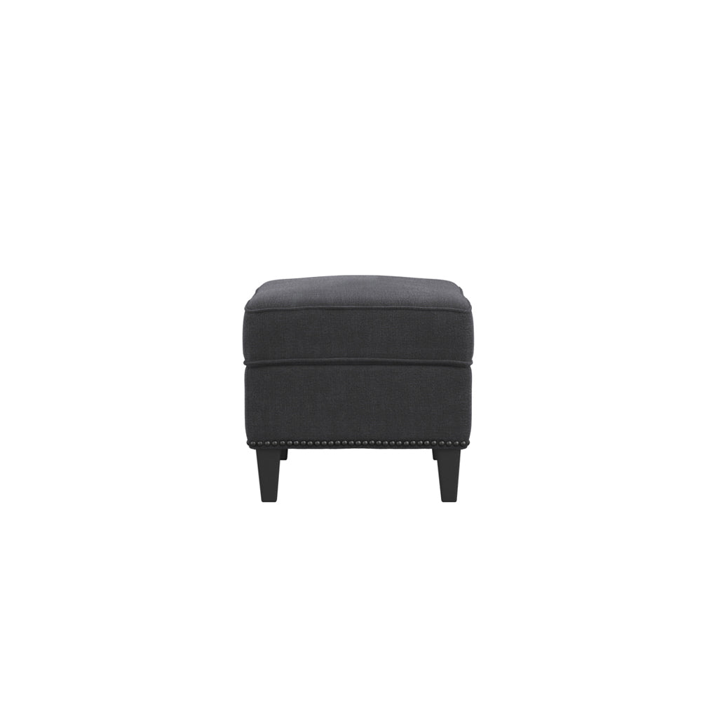 Atticus Plush Fabric Footstool In Anthracite With Wooden Feets