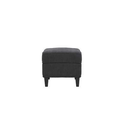 Atticus Plush Fabric Footstool In Anthracite With Wooden Feets