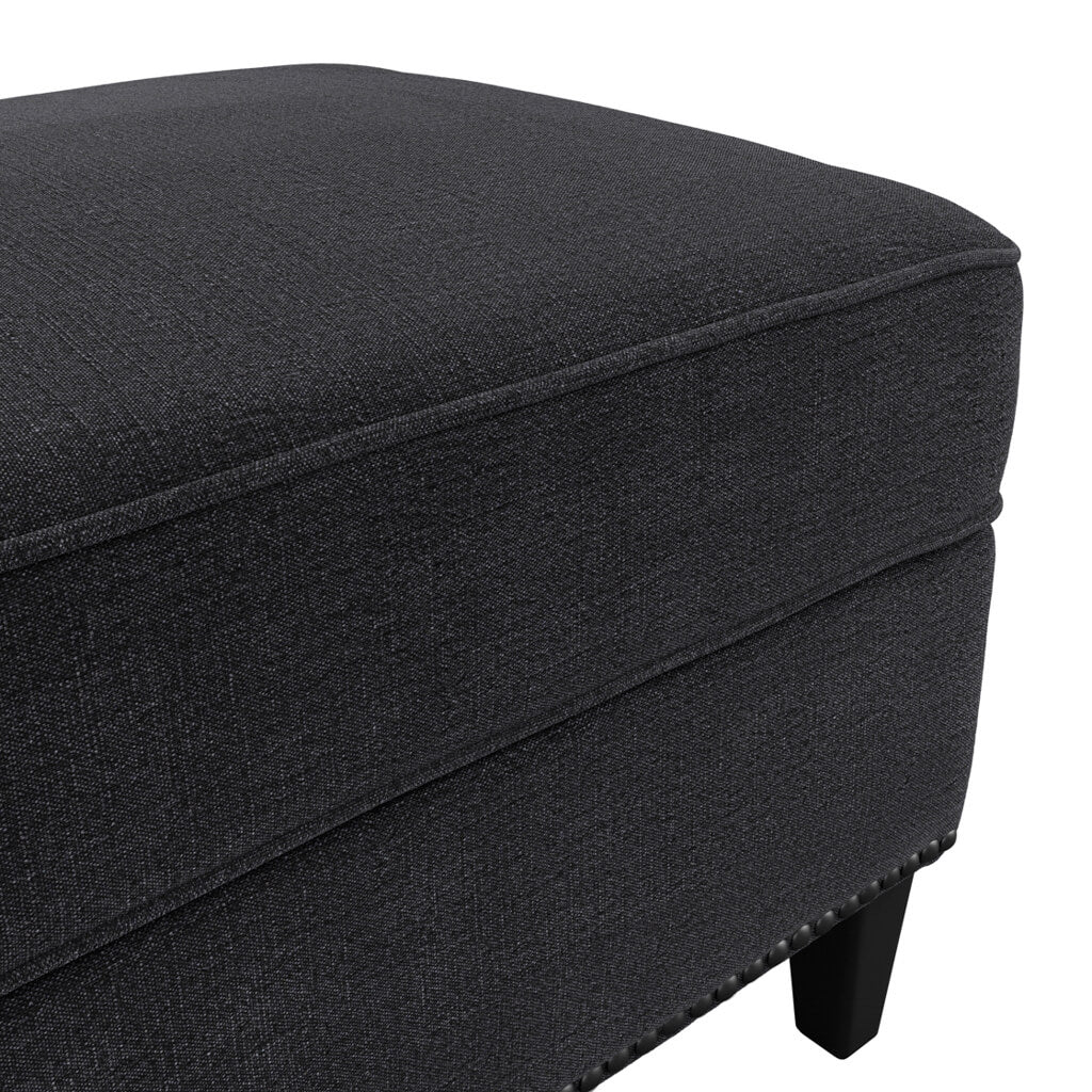 Atticus Plush Fabric Footstool In Anthracite With Wooden Feets