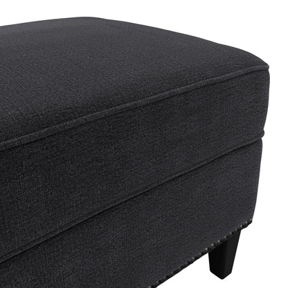 Atticus Plush Fabric Footstool In Anthracite With Wooden Feets