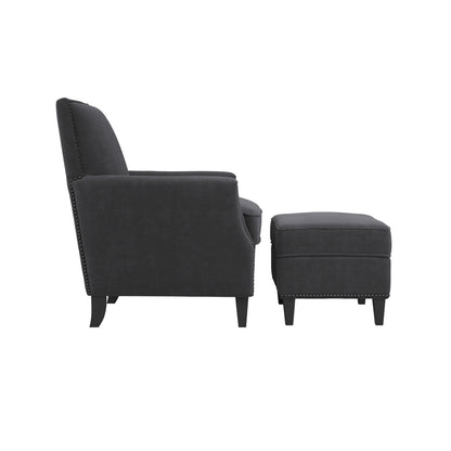 Atticus Plush Fabric Footstool In Anthracite With Wooden Feets