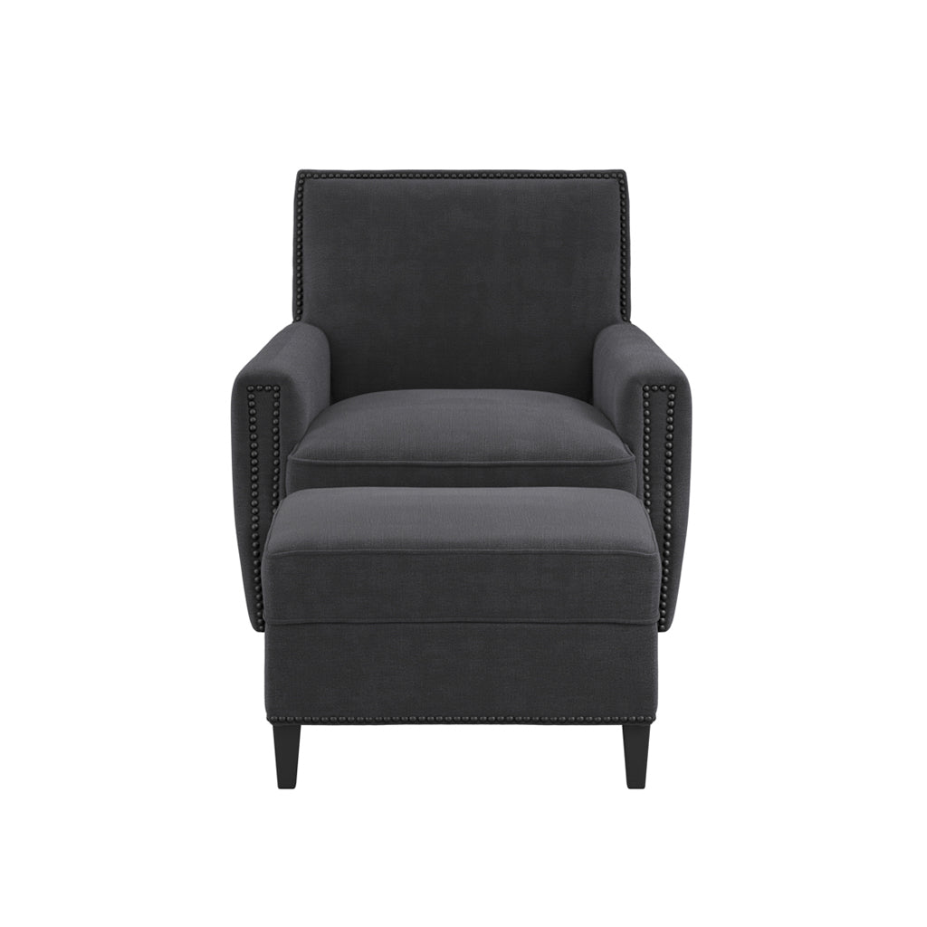 Atticus Plush Fabric Footstool In Anthracite With Wooden Feets