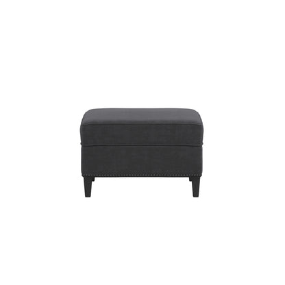 Atticus Plush Fabric Footstool In Anthracite With Wooden Feets