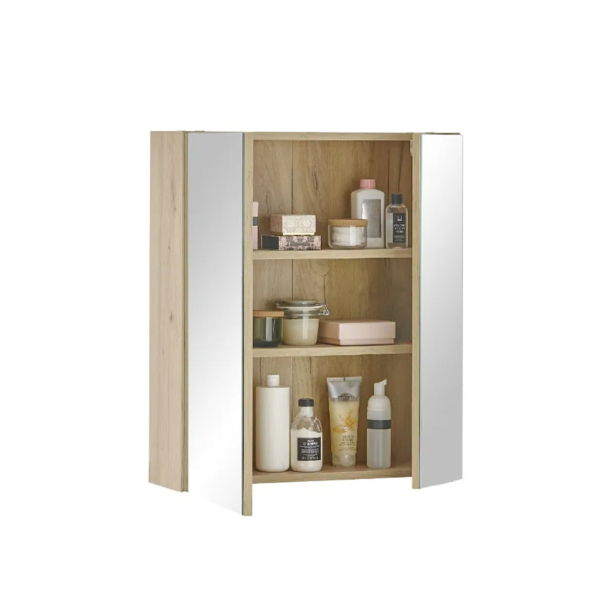 Austin Mirrored Bathroom Storage Cabinet With 2 Doors In Natural