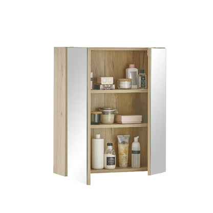 Austin Mirrored Bathroom Storage Cabinet With 2 Doors In Natural